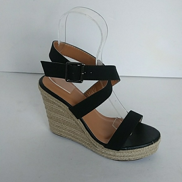 black criss cross wedge sandals